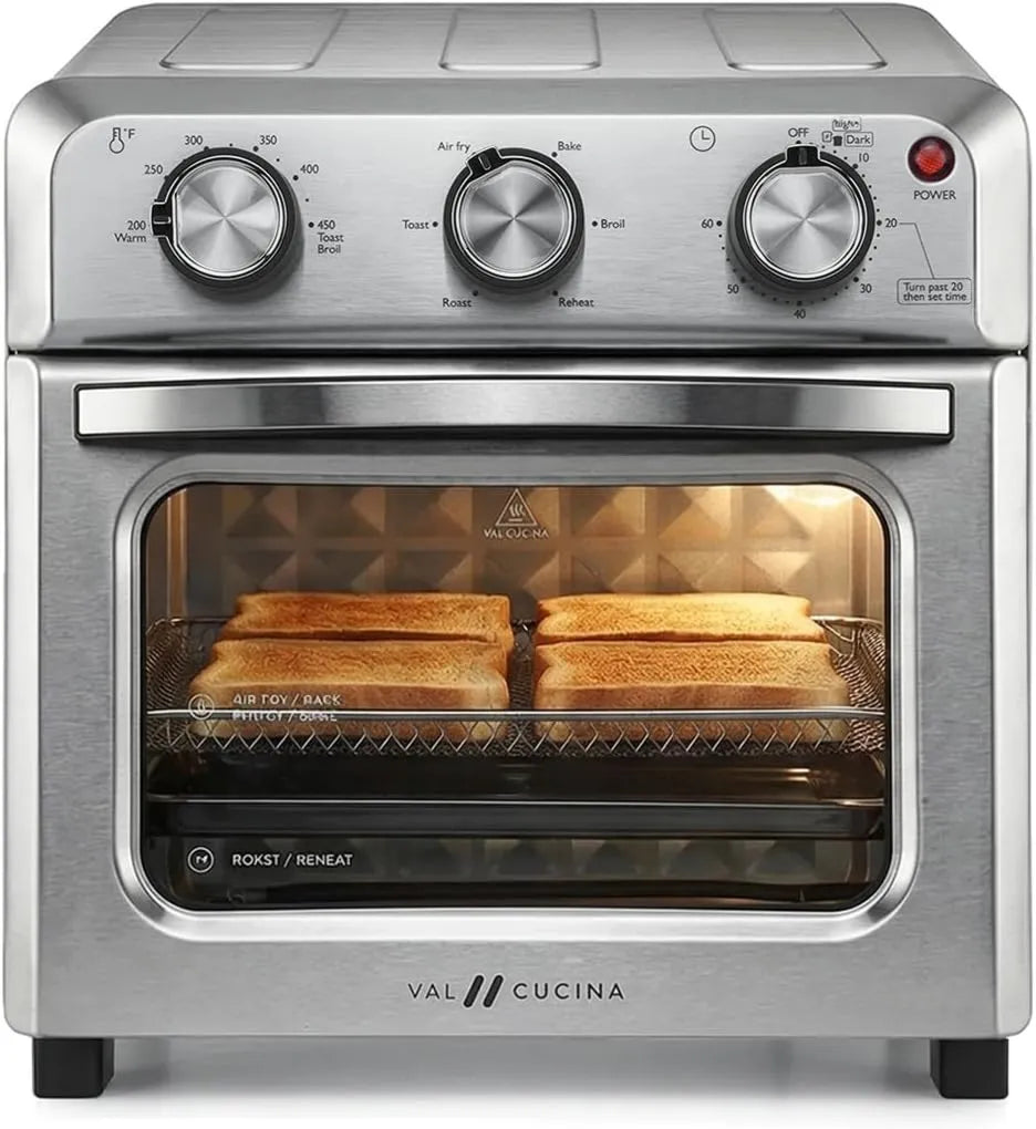 Air Fryer 6-in-1, 12.7 QT, Stainless Steel, Compact Portable Design, Heat Function, Convection Cooking, Fits 9' Pizza & 4 Toast, VAL CUCINA