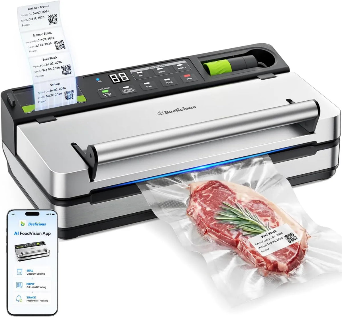 Vacuum Cleaner 98kPa Smart VSP801, Sous Vide & Freezer, Extra Moist Mode for Meal Prep, Dual-Pump Food Sealer with Double Heat Seal