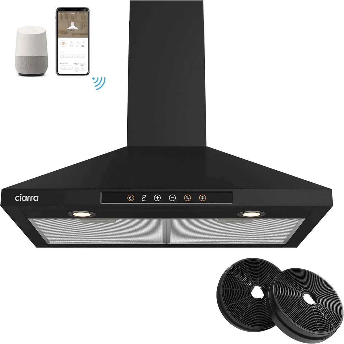 Google CIARRA Smart CAB75206W-003 Range Hood, 30 inch, Compatible with Alexa/Google Home/Smart Life Assistant, Wall-Mountable, Voice Control