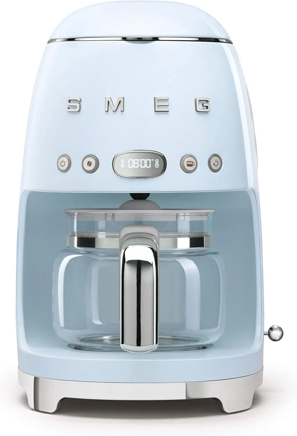 Smeg 50's Retro Style Aesthetic Drip Coffee Maker, 10 Cup, Glass Carafe, Pastel Blue, Keep Warm Plate, Auto Start Feature