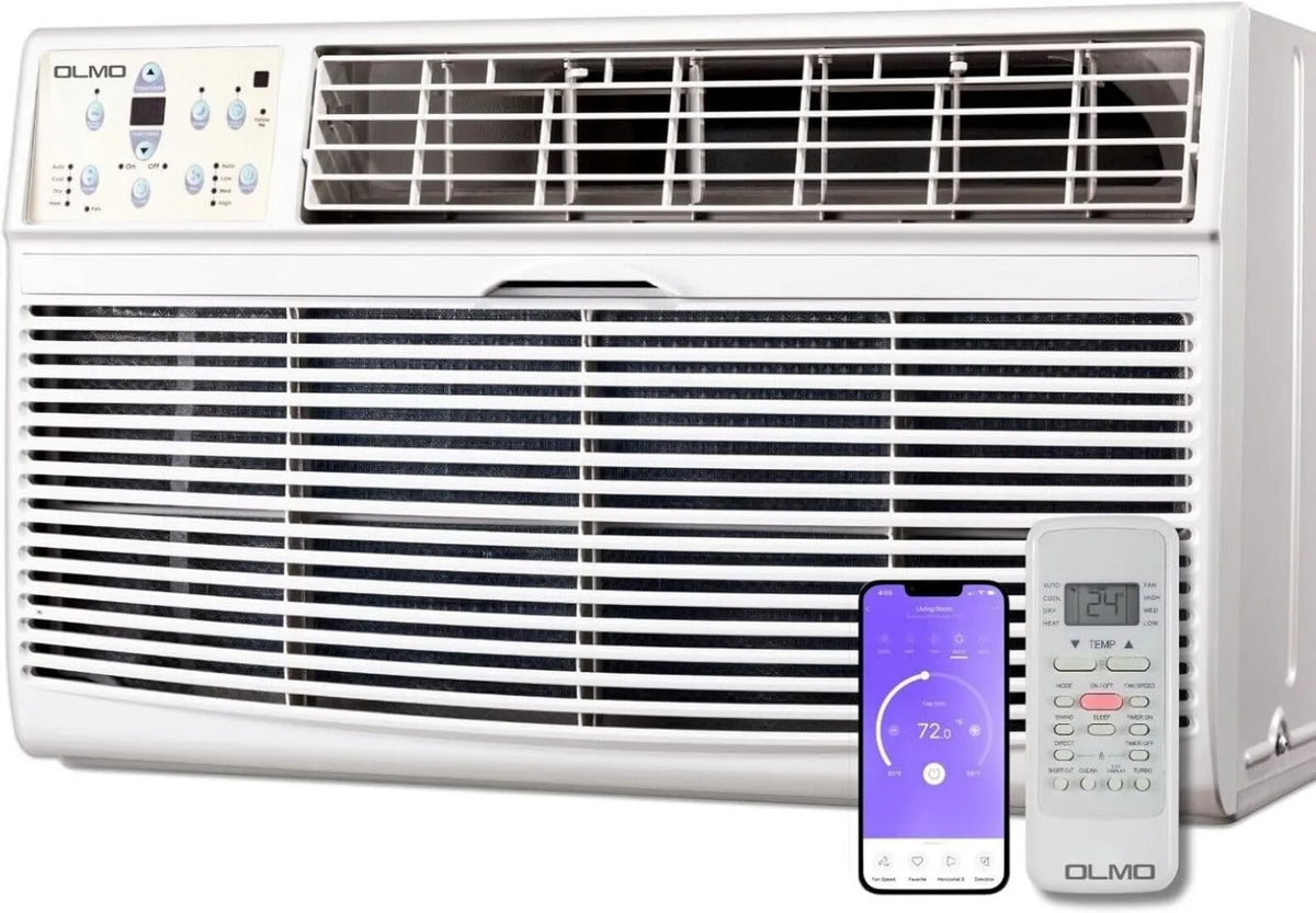Air Conditioner 8000 btu 115V Through-the-Wall OLMO 8000 R32, Remote Control, Heat Function, R32 Refrigerant, Heating and Cooling