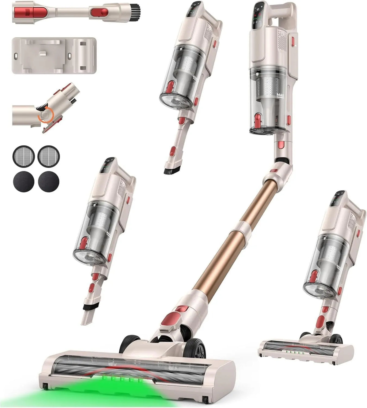 Cordless Stick Vacuum, Cordless Design, Rechargeable, Anti-Tangle Brush, 650W, 55KPA, 60Mins, Adjustable Height, Wall-Mount