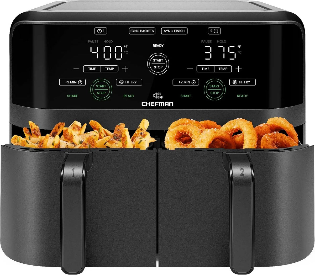 Air Fryer, 6 Quart, 3QT, Touch Controls, Nonstick Interior, Automatic Shutoff, Dual-Basket Cooking, Auto Shutoff, Smart Sync Finish