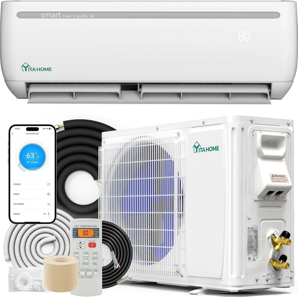 Ductless Mini Split System 9000 BTU SEER2, Heat Function, 19 SEER2, 115V, Wifi, YITAHOME