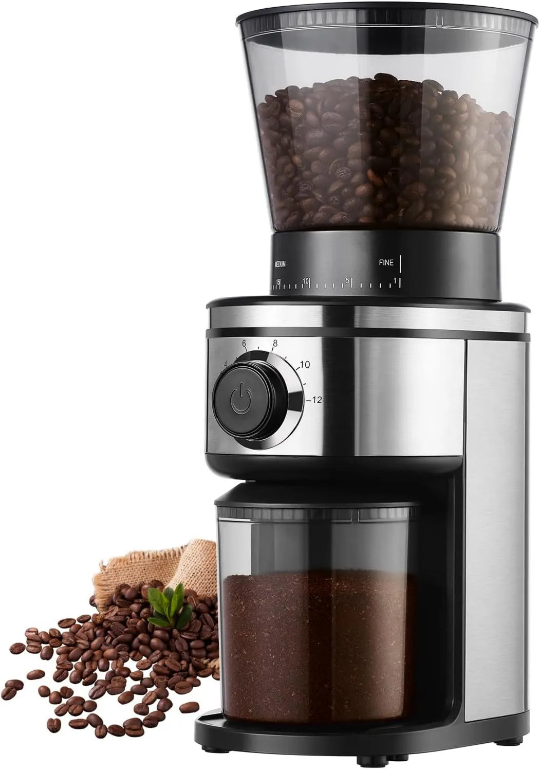 Coffee Grinder, 12 Cups, Sliver & Black, Ollygrin, Electric Conical Coffee Bean Grinder With 30 Adjustable Grind Settings For 2-12 Cups