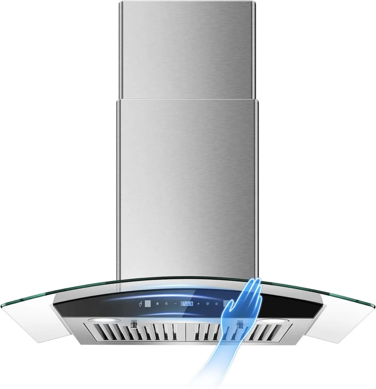 Range Hood, Touch Controls, Stainless Steel, Timer, Wall-Mountable, 30 Inch, 3 Speed, LED Lights