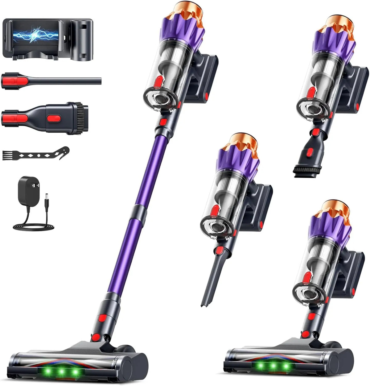 Cordless Stick Vacuum 50KPa, 600W, 60Mins, Carpets & Hard Floors, Lightweight Handheld Vacuum for Pet Hair, Cordless Design, Anti-Tangle Brush
