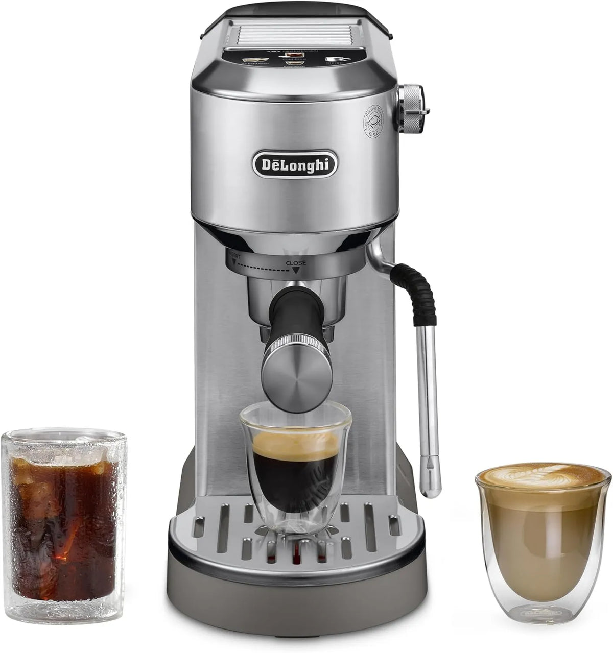 De'Longhi Home Barista Drip Coffee Maker, Hot and Iced Brewing, Stainless Steel, Compact Portable Design