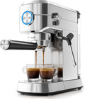 Espresso Machine Compact 20 Bar, 1350W, Premium Stainless Steel, Semi-Automatic for Home Baristas, Latte & Cappuccino, Single & Double Shot, Kismile