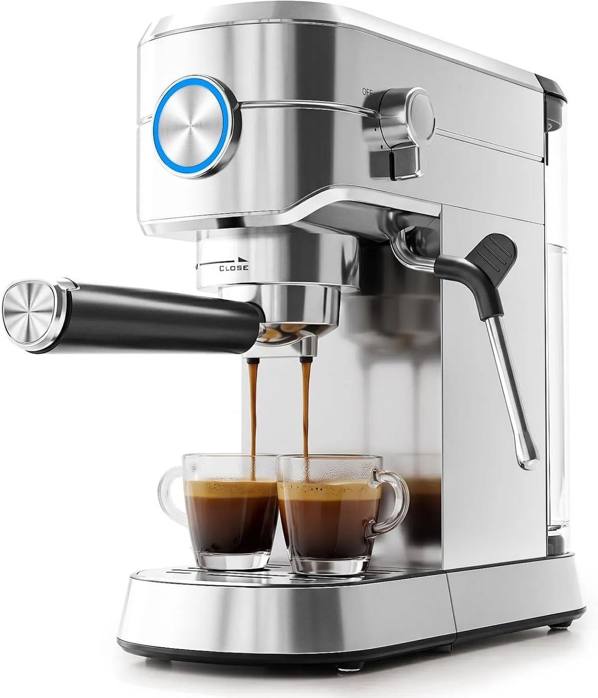 Espresso Machine Compact 20 Bar, 1350W, Premium Stainless Steel, Semi-Automatic for Home Baristas, Latte & Cappuccino, Single & Double Shot, Kismile