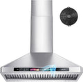 Range Hood 4-Speed, 900 CFM, 30 Inch, Touch Controls, Stainless Steel, Wall-Mountable, Adjustable LED Lights, Gesture & Touch Control