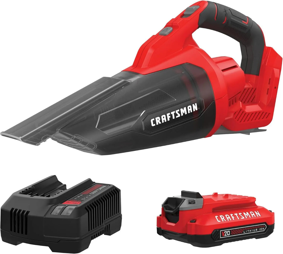 Craftsman V20 Cordless Hand CMCVH001C1 Vacuum Cleaner, 45 CFM, 2 Stage, Battery and Charger Included, Cordless Design