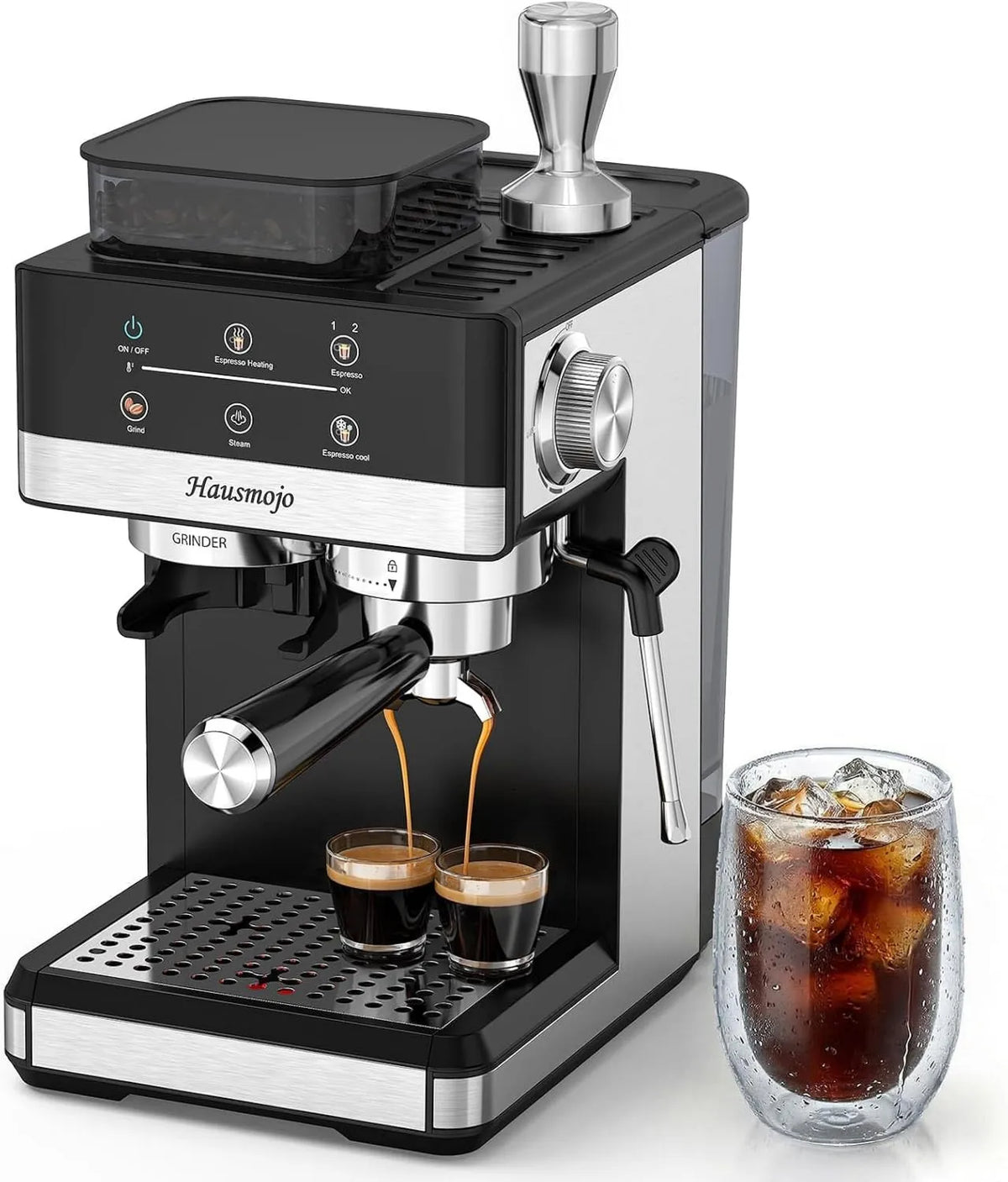Espresso Machine, 20 Bar, Machine with Grinder & Milk Frother