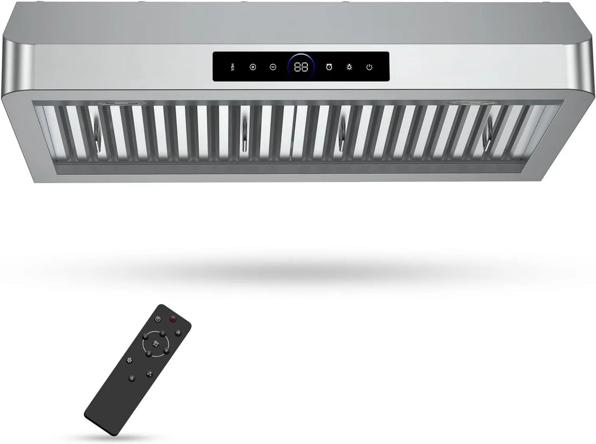 Range Hood 1200CFM, 30 Inch, 3W, 4 Speeds, Touch Controls, Stainless Steel, Vacuum Suction, Smart Touch Panel, Quiet Kitchen Exhaust Hood