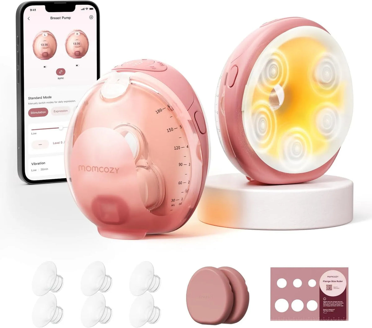 Wearable Breast Pump 180ml/6oz, 4 Modes, 12 Levels, Heat Function, App-Controlled, Momcozy
