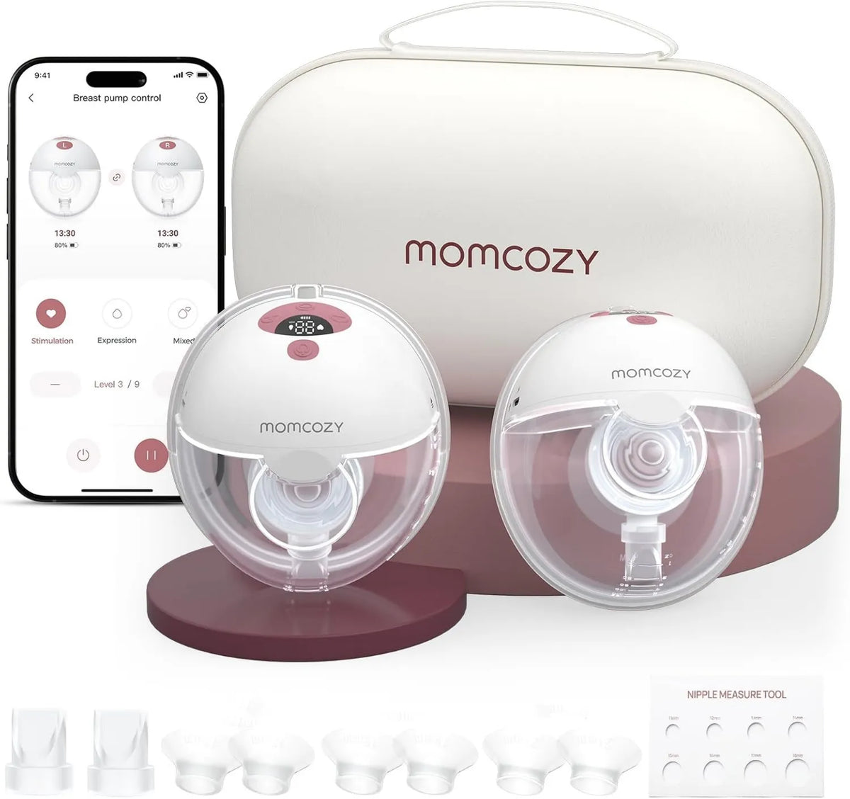 Smart APP Controlled Wearable Breast Pump 2-Pack, 2-Pack Cozy Red