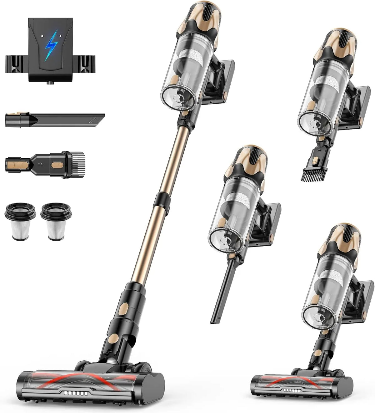 Cordless Stick Vacuum V850, 550W, 1.8L, 50000Pa, 70Mins, Cordless Design, Touch Controls, Anti-Tangle Brush, 1.8L Dust Cup, Hard Floor, Tikom