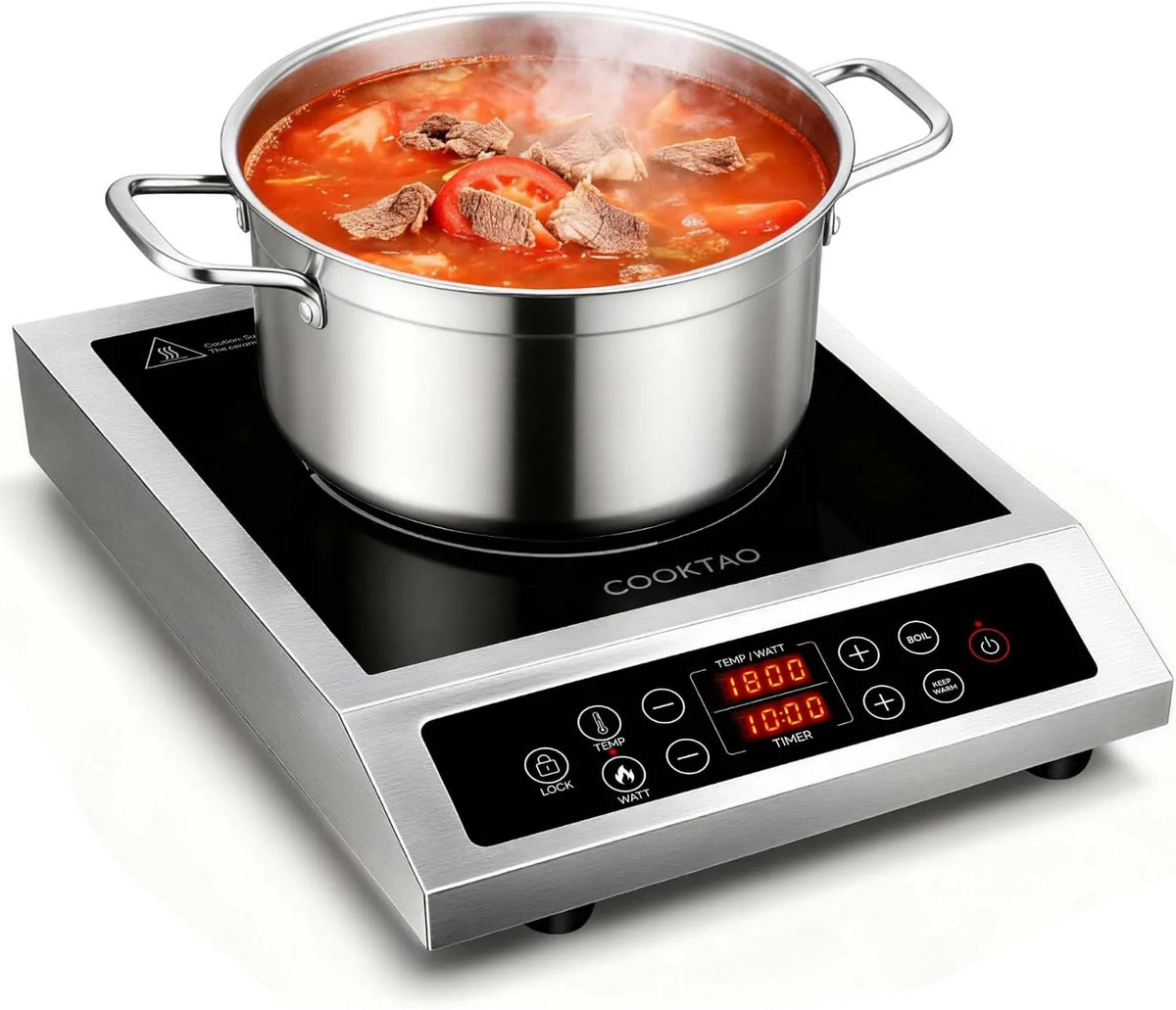 Induction Cooktop, Stainless Steel, Adjustable Temperature, Commercial-Grade Design, Compact Portable Design, For Magnetic Cookware, 1800W