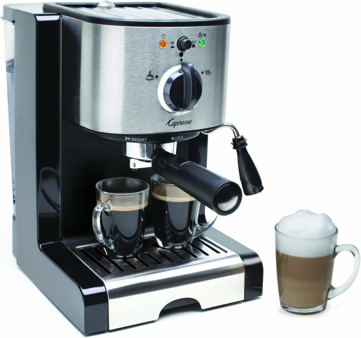Pump Espresso And Cappuccino Machine EC100, 46 oz, Black and Stainless