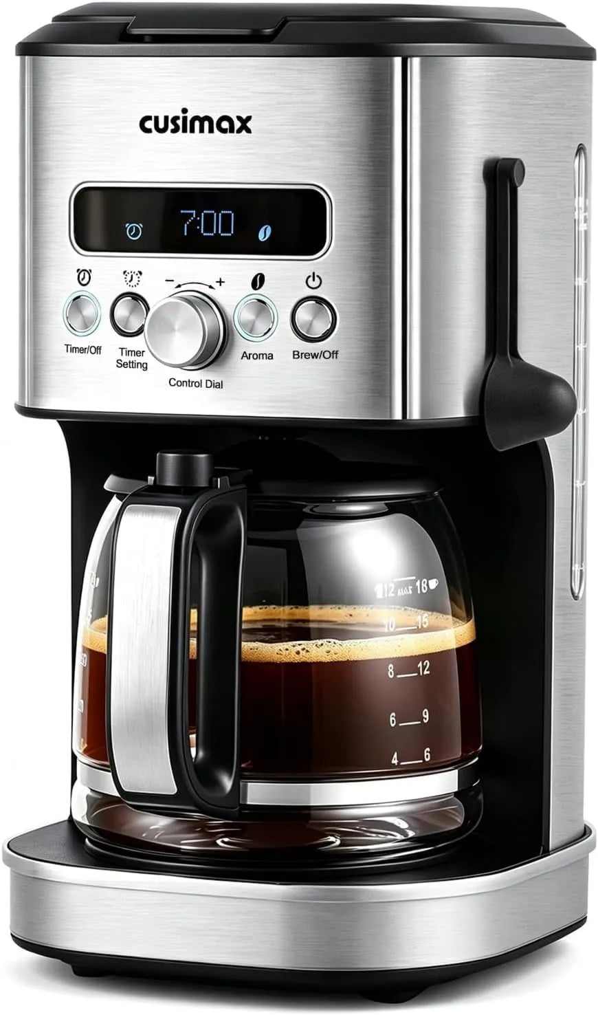 Drip Coffee Maker 24H, 12 Cup, Programmable Brewing, Timer, Glass Carafe, Brew Pause, Aroma Selector, Magnetic Scoop, LCD Screen & Easy Control Dial