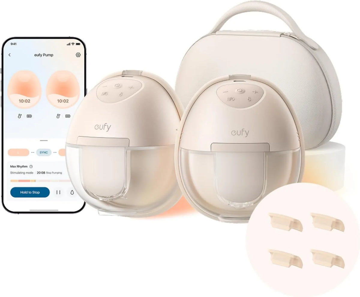 Eufy Heated Wearable Breast Pump 4-Pack, Wireless Charging Case, App-Controlled OptiRhythm, Slim Hands-Free with Industry-Leading HeatFlow Tech