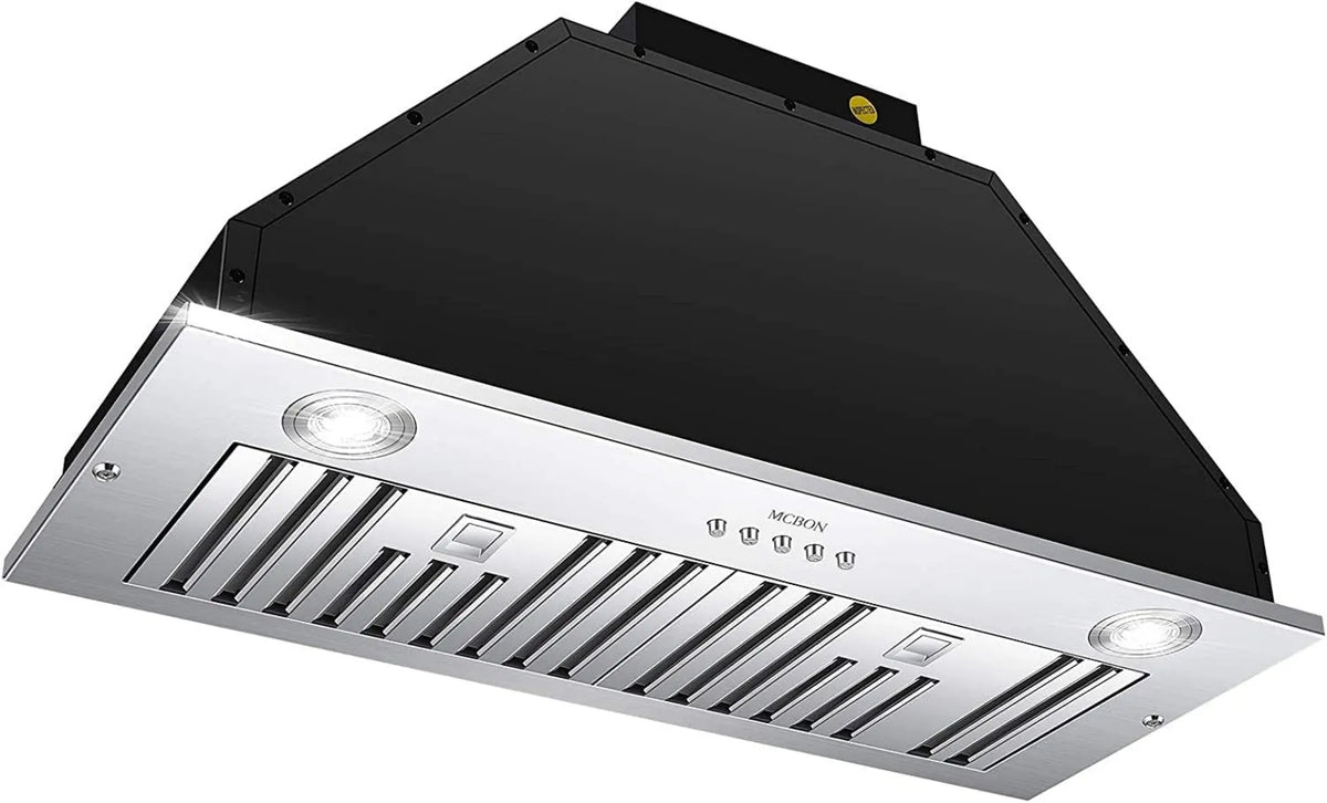 Range Hood Ducted/Ductless Convertible 36' IE71-BLACK-36, Built-In Installation, 600 CFM, Stainless Finish, Black Tool-Free Insert, MCBON